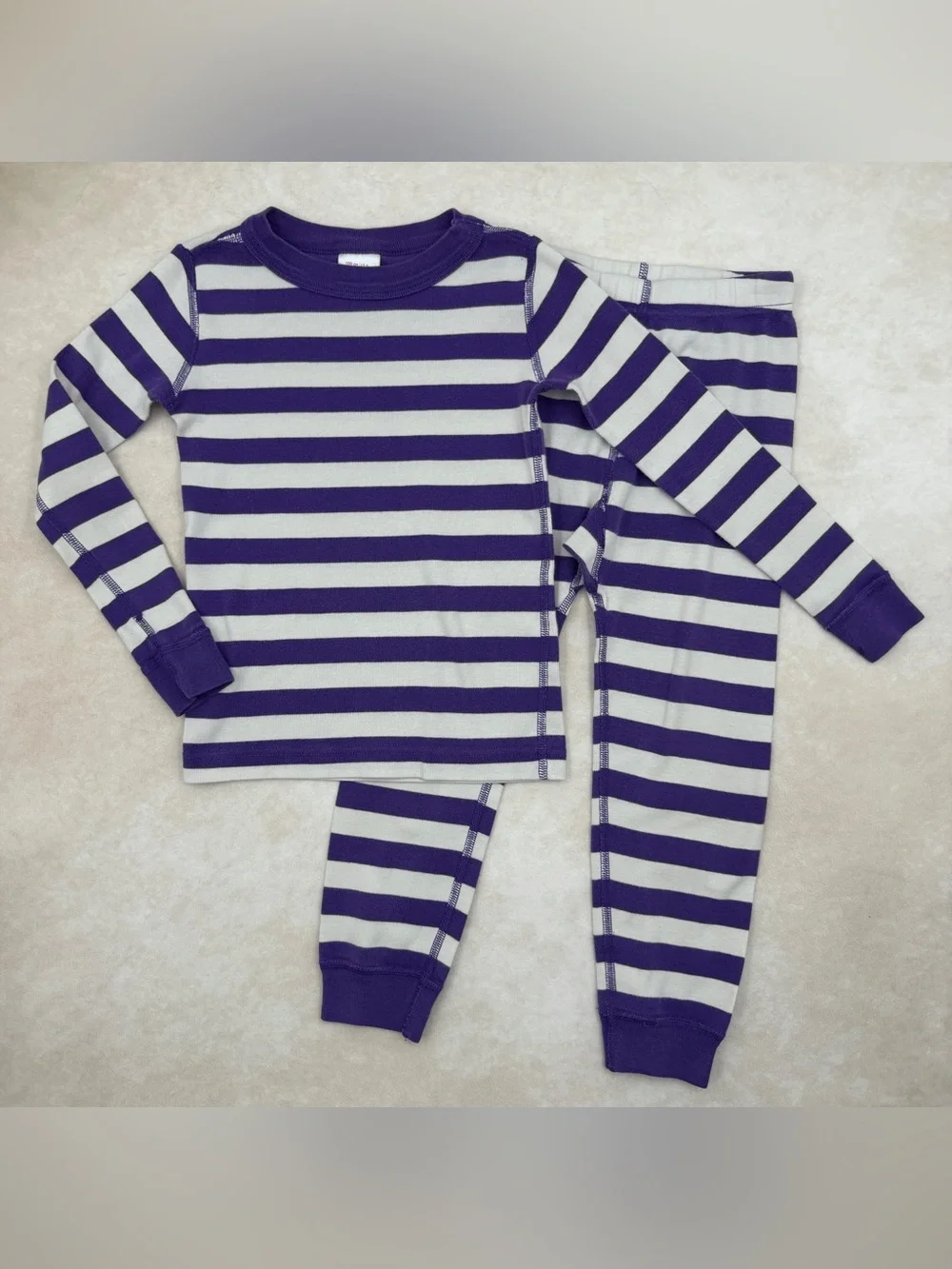 Hanna Andersson Purple and White Striped Long Johns 100